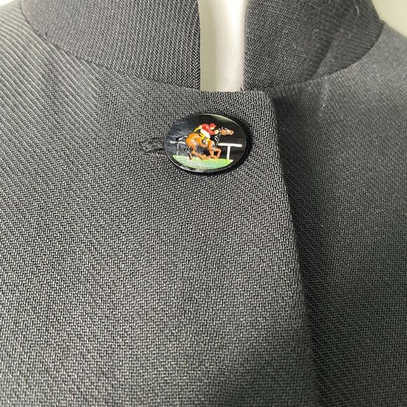 Women's Black Mock Collar Button Down Equestrian Blazer Jacket Size XL - Picture 5 of 7